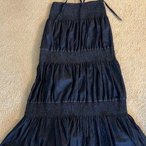 Women navy blue thin & soft denim sleeveless long / maxi dress NWOT